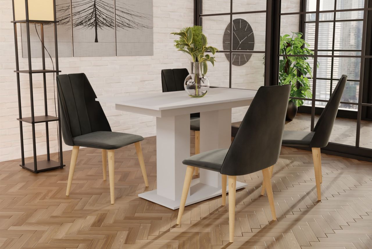 Essgruppe Weiss matt-Tisch mit 4 Dunkelgrau CAROS Stühlen für Esszimmer oder ... von Fun Moebel