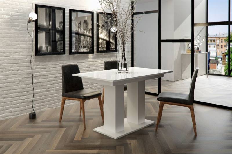 Esstisch Auszugstisch DANTE 130-170x80 cm in Weiss Hochglanz von Fun Moebel
