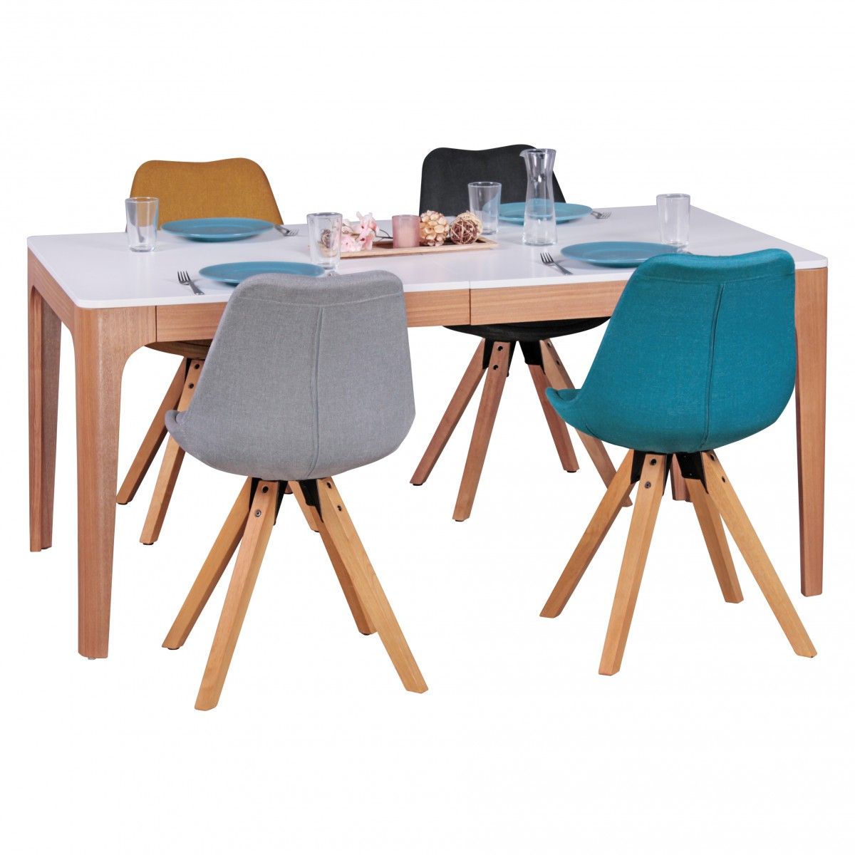 Esstisch Funktionstisch MAGNUS Vierfußtisch 160-220 x76cm MDF Weiß von Fun Moebel