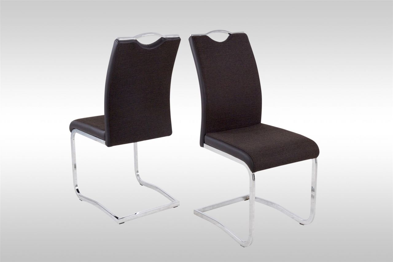 Esszimmerstühle Stühle Freischwinger 4er Set FERIS Webstoff Braun von Fun Moebel