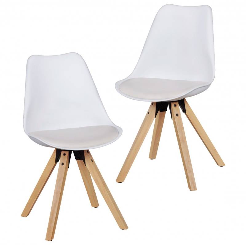 Esszimmerstühle Stühle Vierfußstuhl 2er-Set LEVI Weiss /Rubberwood von Fun Möbel