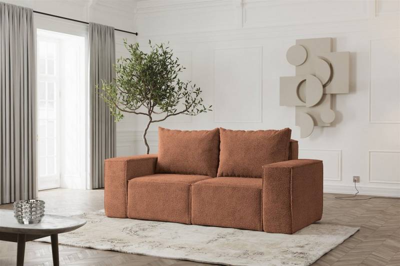 Fun Möbel 2-Sitzer Sofa Designersofa ESTELLE 2-Sitzer in Stoff Abriamo, Rücken echt bezogen von Fun Möbel