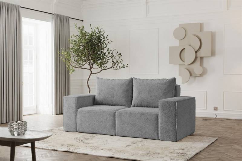 Fun Möbel 2-Sitzer Sofa Designersofa ESTELLE 2-Sitzer in Stoff Abriamo, Rücken echt bezogen von Fun Möbel