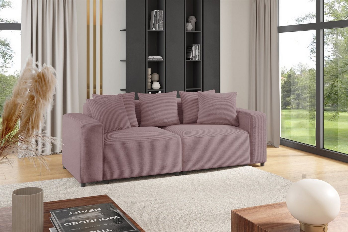 Fun Möbel 2-Sitzer Sofa Designersofa MEGAN 2-Sitzer in Stoff Poso, inkl. 5 Zierkissen, Rücken echt bezogen von Fun Möbel