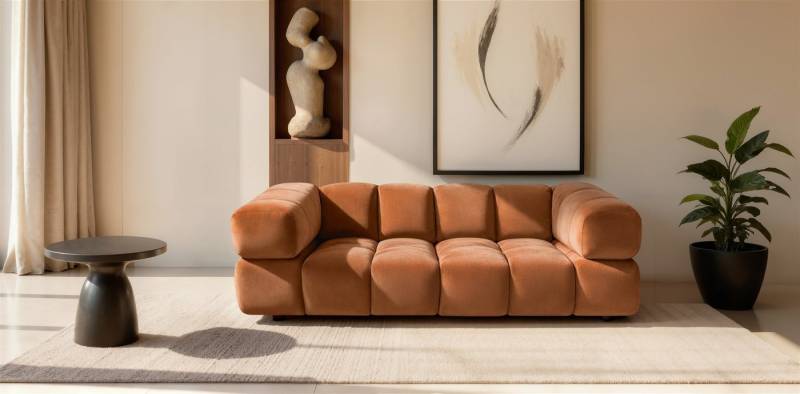 Fun Möbel 3-Sitzer Designersofa BLANCHE in Stoff Bluvel oder Puente, Rundumbezug von Fun Möbel