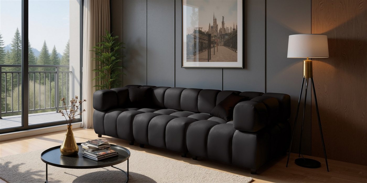 Fun Möbel 3-Sitzer Designersofa FLOW in Stoff Bluvel, mit Hockern zum Ecksofa erweiterbar, Rundumbezug von Fun Möbel