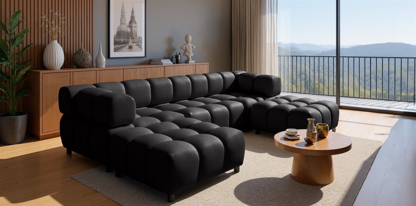Fun Möbel 3-Sitzer Designersofa FLOW inkl.2xPolsterhocker in Stoff Bluvel, Rundumbezug, mit Hockern zum Ecksofa oder zur Wohnlandschaft erweiterbar von Fun Möbel