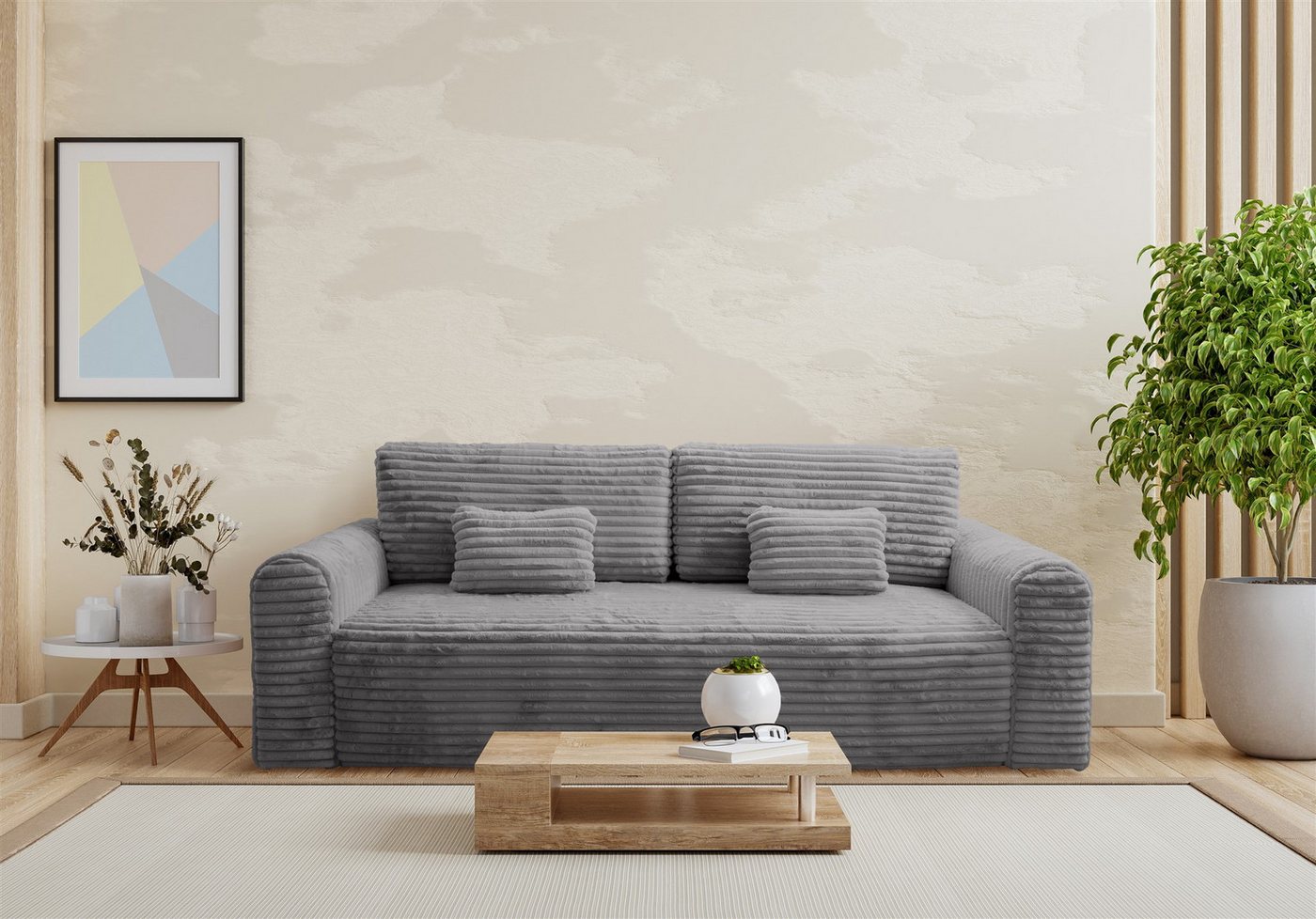 Fun Möbel 3-Sitzer Schlafsofa Designersofa Sofa GWEN in Stoff Vito, Inkl. Schlaffunktion mit Bettkasten, Inkl. 2 x Rückenkissen von Fun Möbel