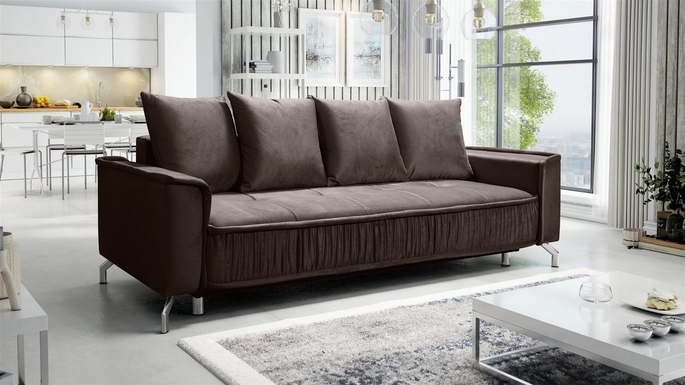 Fun Möbel 3-Sitzer Schlafsofa Sofa FLORENCE in Stoff, inkl. 4 Rückenkissen, inkl. Schlaffunktion mit Bettkasten von Fun Möbel