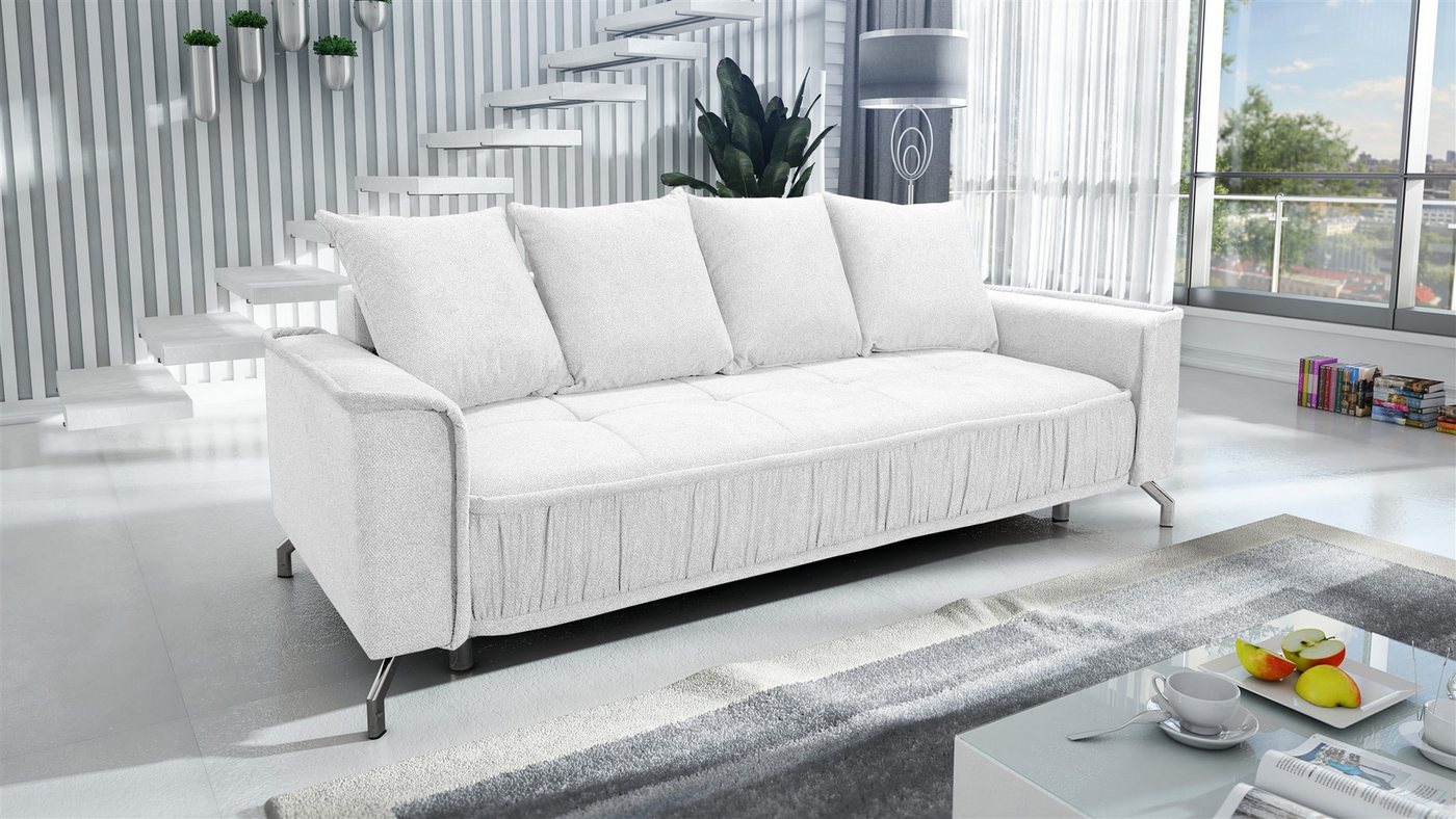 Fun Möbel 3-Sitzer Schlafsofa Sofa FLORENCE in Stoff, inkl. 4 Rückenkissen, inkl. Schlaffunktion mit Bettkasten von Fun Möbel