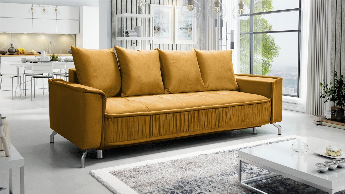 Fun Möbel 3-Sitzer Schlafsofa Sofa FLORENCE in Stoff Bubble oder Element, Inkl. Schlaffunktion mit Bettkasten, Inkl. 4 Rückenkissen von Fun Möbel