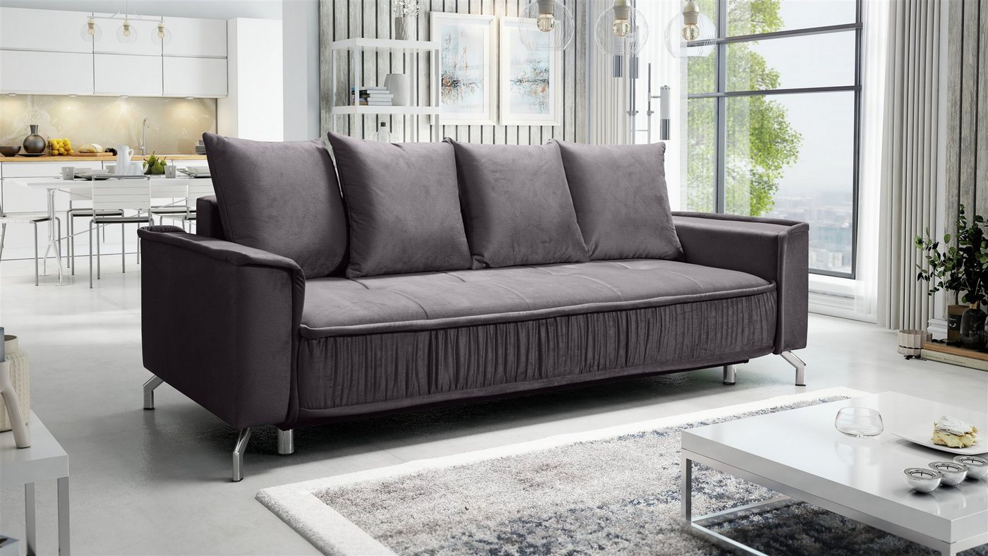 Fun Möbel 3-Sitzer Schlafsofa Sofa FLORENCE in Stoff Bubble oder Element, Inkl. Schlaffunktion mit Bettkasten, Inkl. 4 Rückenkissen von Fun Möbel