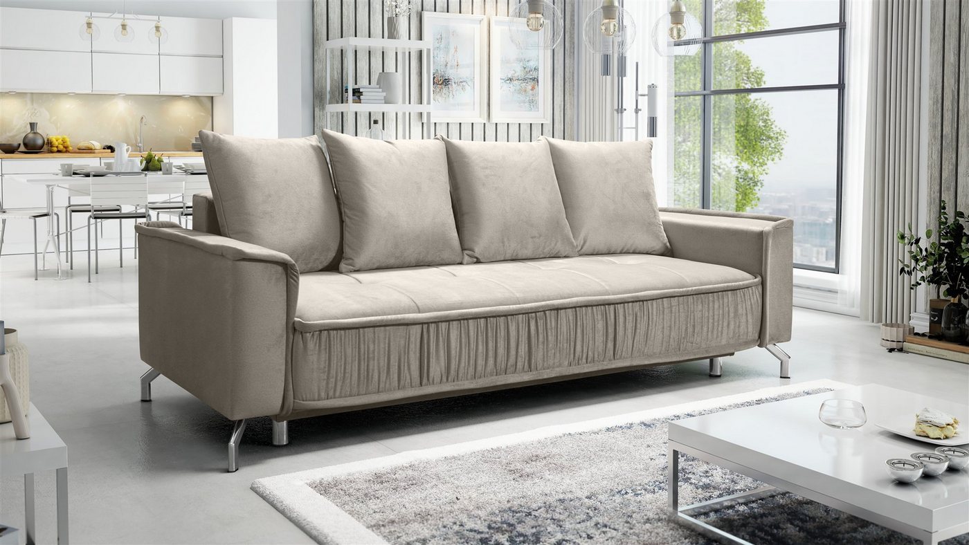 Fun Möbel 3-Sitzer Schlafsofa Sofa FLORENCE in Stoff Bubble oder Element, Inkl. Schlaffunktion mit Bettkasten, Inkl. 4 Rückenkissen von Fun Möbel