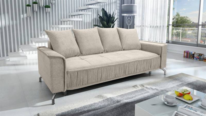 Fun Möbel 3-Sitzer Schlafsofa Sofa FLORENCE in Stoff Bubble oder Element, inkl. 4 Rückenkissen, inkl. Schlaffunktion mit Bettkasten von Fun Möbel