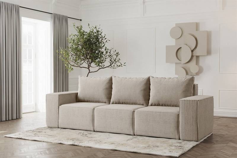 Fun Möbel 3-Sitzer Sofa Designersofa ESTELLE 3-Sitzer in Stoff, Rücken echt bezogen von Fun Möbel