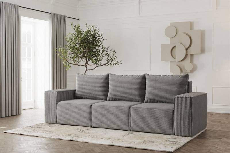 Fun Möbel 3-Sitzer Sofa Designersofa ESTELLE 3-Sitzer in Stoff, Rücken echt bezogen von Fun Möbel