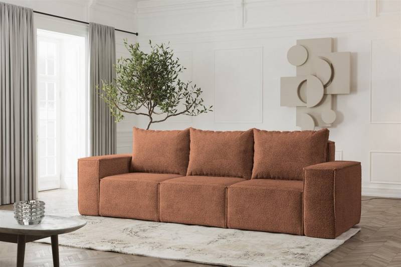 Fun Möbel 3-Sitzer Sofa Designersofa ESTELLE 3-Sitzer in Stoff Abriamo, Rücken echt bezogen von Fun Möbel