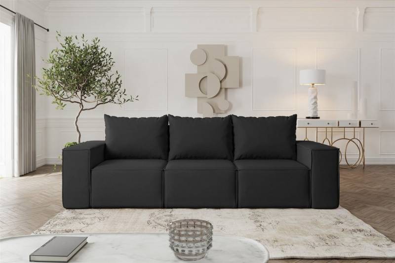 Fun Möbel 3-Sitzer Sofa Designersofa ESTELLE 3-Sitzer mit Schlaffunktion in Stoff, inkl. Bettkasten, Rücken echt bezogen von Fun Möbel