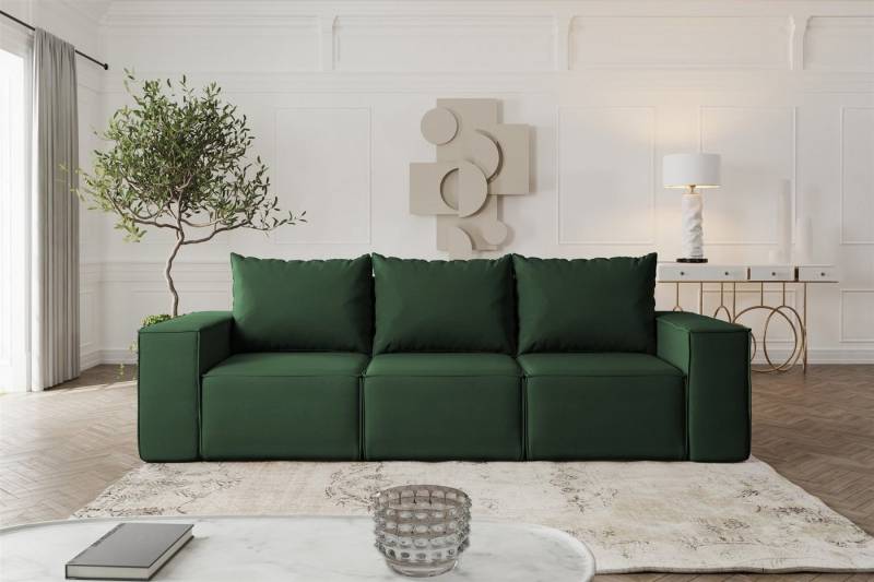 Fun Möbel 3-Sitzer Sofa Designersofa ESTELLE 3-Sitzer mit Schlaffunktion in Stoff, inkl. Bettkasten, Rücken echt bezogen von Fun Möbel