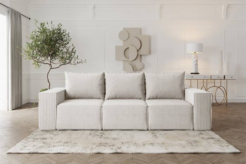 Fun Möbel 3-Sitzer Sofa Designersofa ESTELLE 3-Sitzer mit Schlaffunktion in Stoff, inkl. Bettkasten, Rücken echt bezogen von Fun Möbel
