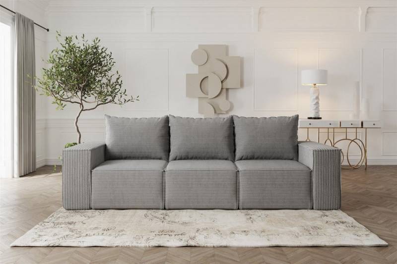 Fun Möbel 3-Sitzer Sofa Designersofa ESTELLE 3-Sitzer mit Schlaffunktion in Stoff, inkl. Bettkasten, Rücken echt bezogen von Fun Möbel