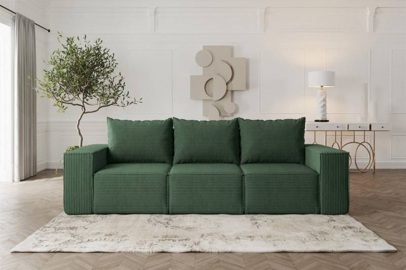 Fun Möbel 3-Sitzer Sofa Designersofa ESTELLE 3-Sitzer mit Schlaffunktion in Stoff, inkl. Bettkasten, Rücken echt bezogen von Fun Möbel