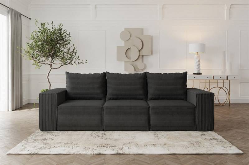Fun Möbel 3-Sitzer Sofa Designersofa ESTELLE 3-Sitzer mit Schlaffunktion in Stoff, inkl. Bettkasten, Rücken echt bezogen von Fun Möbel