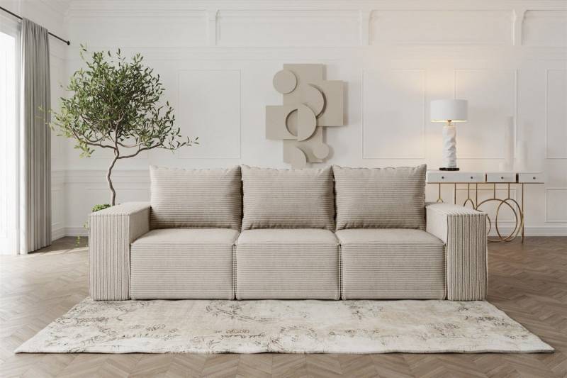 Fun Möbel 3-Sitzer Sofa Designersofa ESTELLE 3-Sitzer mit Schlaffunktion in Stoff, inkl. Bettkasten, Rücken echt bezogen von Fun Möbel