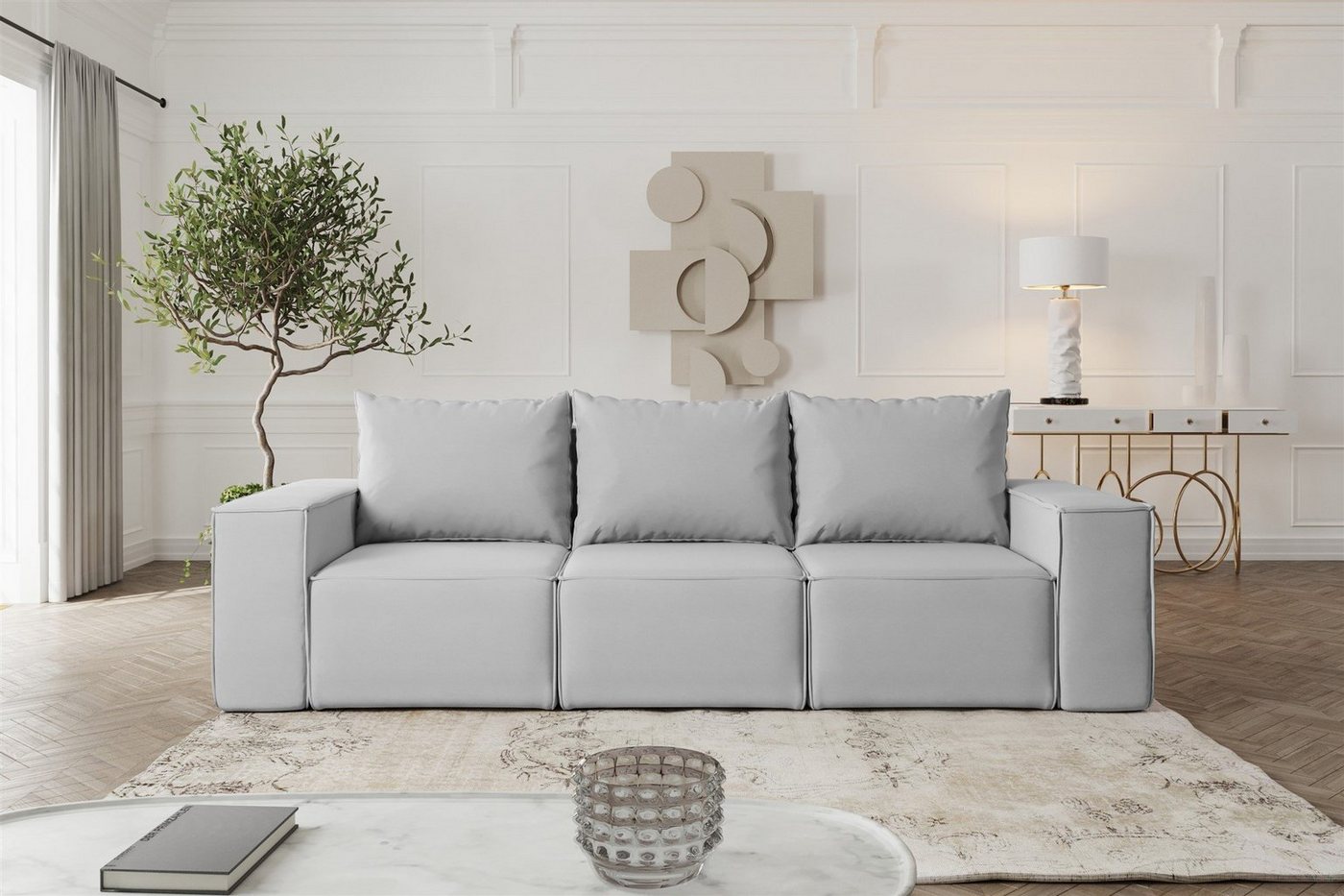 Fun Möbel 3-Sitzer Sofa Designersofa ESTELLE 3-Sitzer mit Schlaffunktion in Stoff, inkl. Bettkasten, Rücken echt bezogen Fun Möbel 3-Sitzer Sofa Designersofa ESTELLE 3-Sitzer mit Schlaffunktion in Stoff, inkl. Bettkasten, Rücken echt bezogen von Fun Möbel