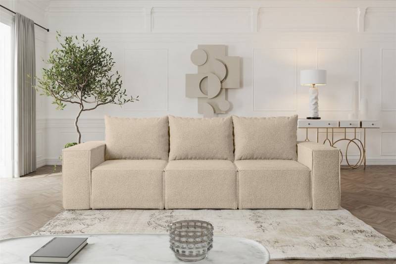 Fun Möbel 3-Sitzer Sofa Designersofa ESTELLE 3-Sitzer mit Schlaffunktion in Stoff Abriamo, inkl. Bettkasten, Rücken echt bezogen von Fun Möbel