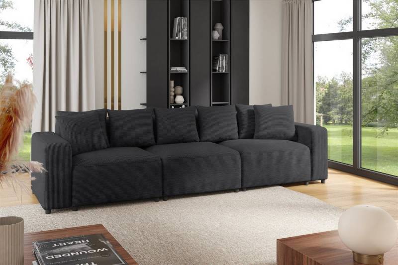 Fun Möbel 3-Sitzer Sofa Designersofa MEGAN 3-Sitzer in Stoff Poso, inkl. 7 Zierkissen, Rücken echt bezogen von Fun Möbel