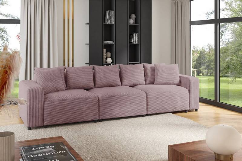 Fun Möbel 3-Sitzer Sofa Designersofa MEGAN 3-Sitzer in Stoff Poso, inkl. 7 Zierkissen, Rücken echt bezogen von Fun Möbel