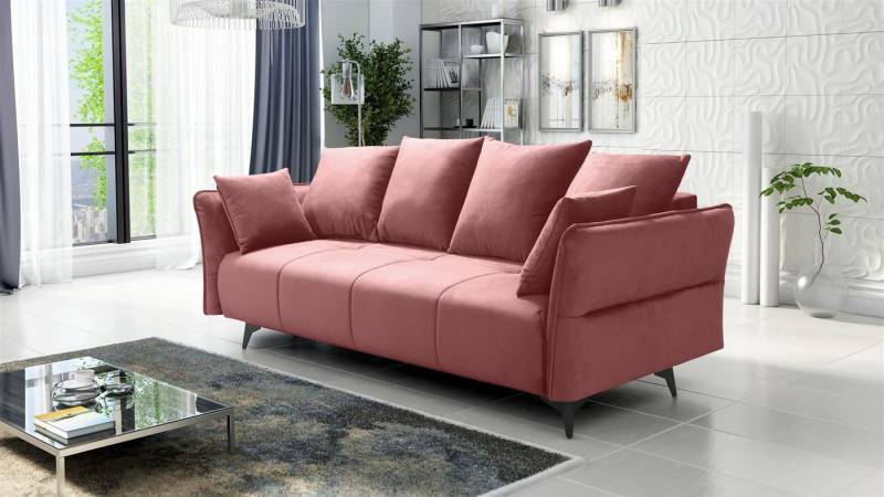 Fun Möbel 3-Sitzer Sofa Designersofa SADIE 3-Sitzer mit Schlaffunktion in Stoff Element, inkl. Bettkasten, Rücken echt bezogen von Fun Möbel