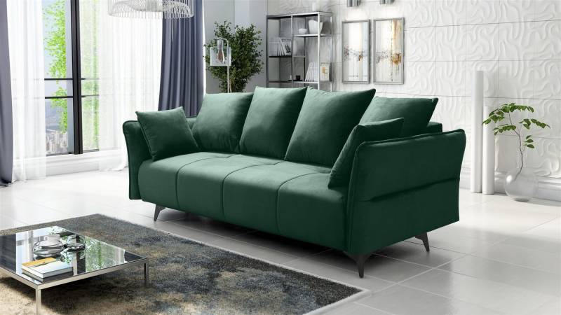 Fun Möbel 3-Sitzer Sofa Designersofa SADIE 3-Sitzer mit Schlaffunktion in Stoff Element, inkl. Bettkasten, Rücken echt bezogen von Fun Möbel