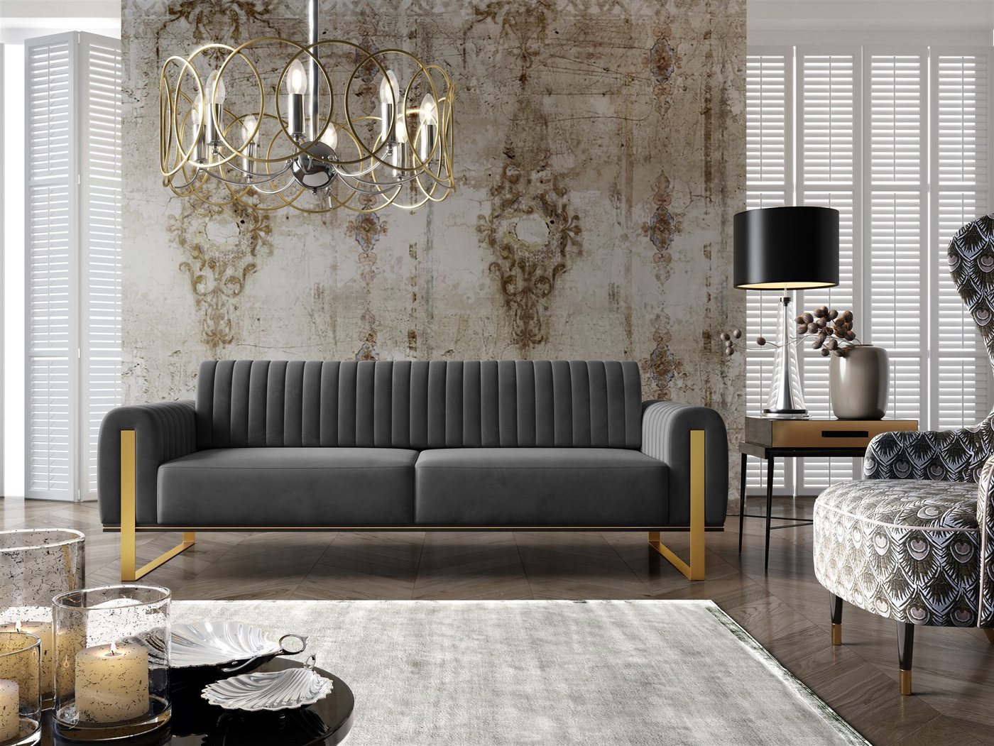 Fun Möbel 3-Sitzer Sofa Designersofa VALERIE in Stoff Elisa Velvet, auch im Set erhältlich, Verstellbare Rückenlehne Fun Möbel 3-Sitzer Sofa Designersofa VALERIE in Stoff Elisa Velvet, auch im Set erhältlich, Verstellbare Rückenlehne von Fun Möbel