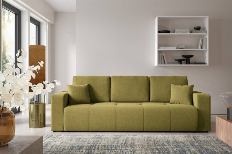 Fun Möbel 3-Sitzer Sofa mit Schlaffunktion AUGUSTO in Stoff Wind, inkl. Bettkasten, Inkl. 2 Rücken- und 2 Zierkissen von Fun Möbel