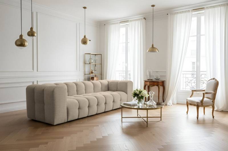 Fun Möbel 4-Sitzer Sofa Designersofa FUN LEONOR, Stoff Moly oder Tiffani, Sofa-Rücken echt bezogen von Fun Möbel