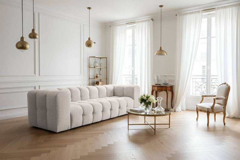 Fun Möbel 4-Sitzer Sofa Designersofa SOLVIE, Stoff Moly oder Tiffani, Sofa-Rücken echt bezogen von Fun Möbel
