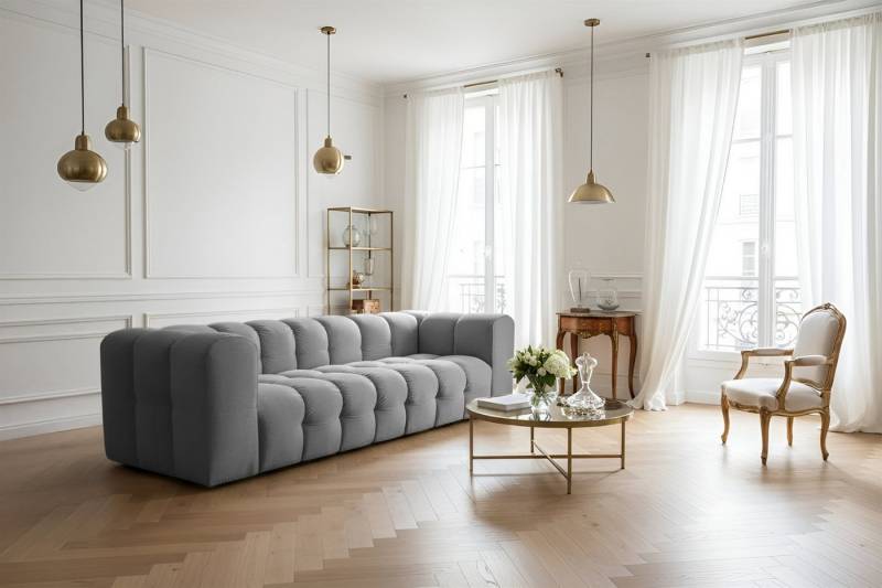 Fun Möbel 4-Sitzer Sofa Designersofa SOLVIE, Stoff Moly oder Tiffani, Sofa-Rücken echt bezogen von Fun Möbel