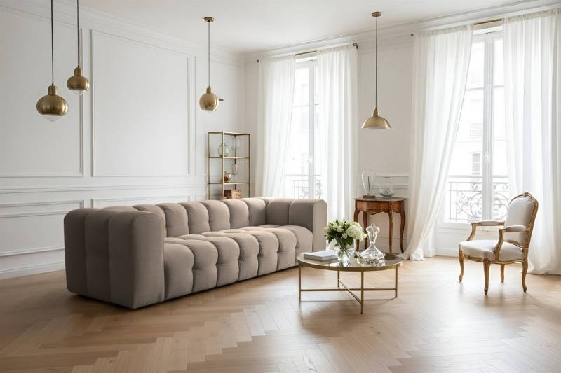 Fun Möbel 4-Sitzer Sofa Designersofa SOLVIE, Stoff Moly oder Tiffani, Sofa-Rücken echt bezogen Fun Möbel 4-Sitzer Sofa Designersofa SOLVIE, Stoff Moly oder Tiffani, Sofa-Rücken echt bezogen von Fun Möbel