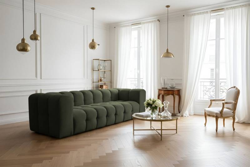 Fun Möbel 4-Sitzer Sofa Designersofa SOLVIE, Stoff Moly oder Tiffani, Sofa-Rücken echt bezogen von Fun Möbel