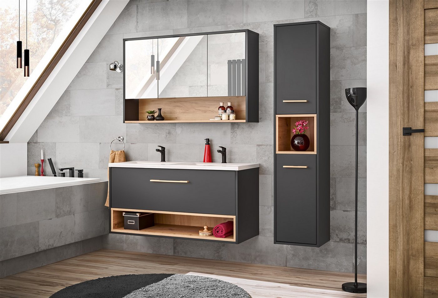 Fun Möbel Badezimmer-Set Badmöbel BURBON in Graphit inkl .Waschtisch 120 cm, (Set, 3-St), Perfekte Kombination aus Stil & Funktion von Fun Möbel