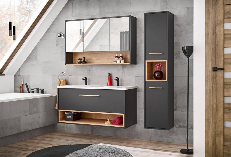 Fun Möbel Badezimmer-Set Badmöbel BURBON in Graphit inkl .Waschtisch 120 cm, (Set, 3-St), Perfekte Kombination aus Stil & Funktion von Fun Möbel