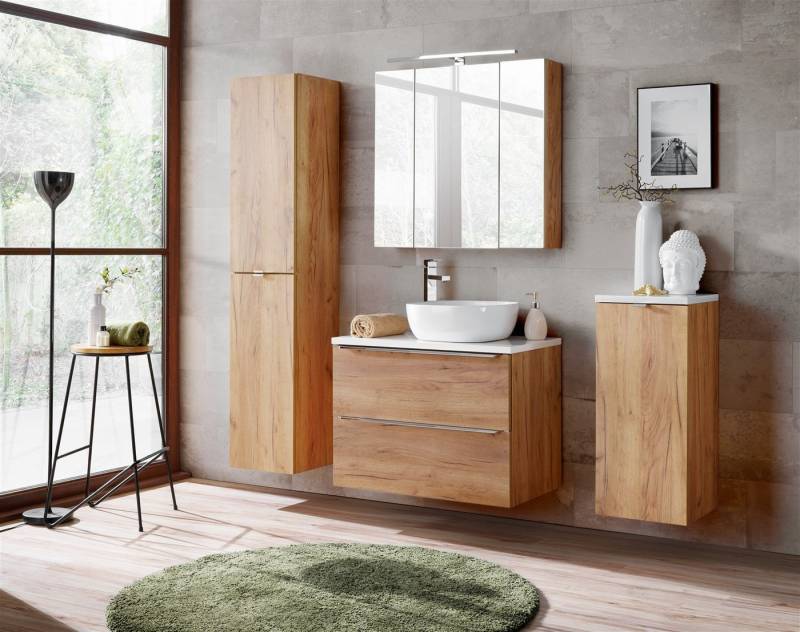 Fun Möbel Badezimmer-Set Badmöbel PERUGIA Set.3 (Waschbeckenschrank 80cm), (Komplett-Set, 6-St), Schubladen und Türen mit Soft-Close-System von Fun Möbel