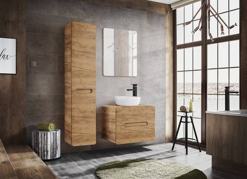 Fun Möbel Badezimmer-Set FERMO 80cm Gold Eiche inkl. Waschbecken, (Set, 4-St), Schubladen und Türen mit Soft-Close-System von Fun Möbel