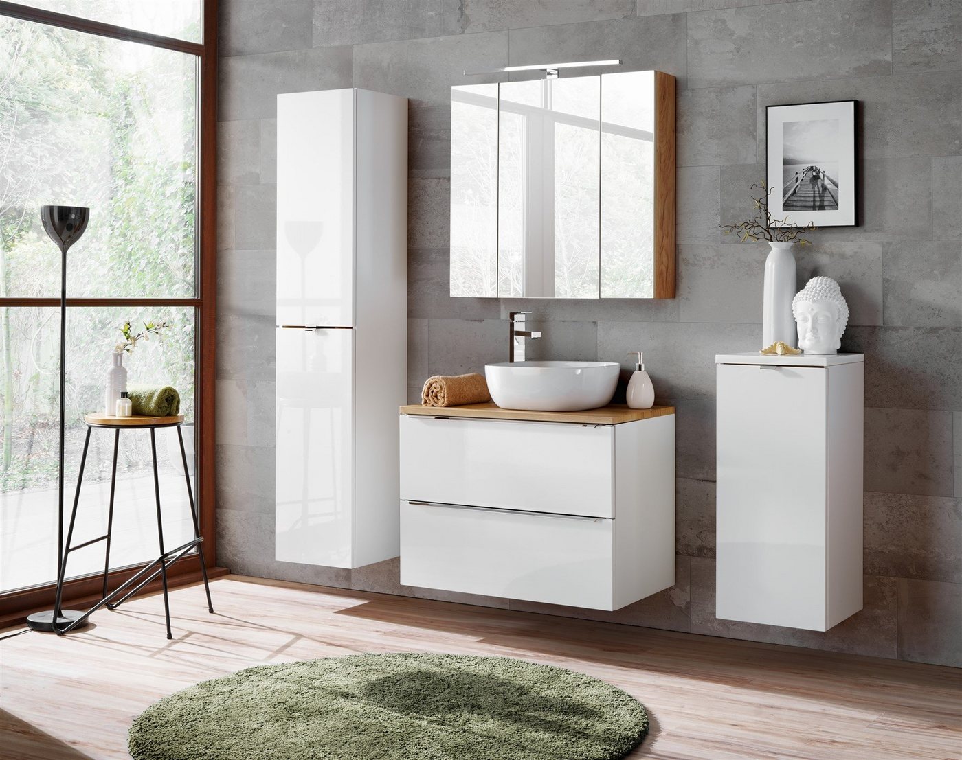 Fun Möbel Badmöbel-Set 6-tlg oder 5-tlg PERUGIA Weiss HGL, (Set, 6-St., Unterschrank 60 o. 80cm,2xHängeschrank,Abdeckplatte,LED-Spiegelschrank), Soft-Close-System, LED-Spiegelschrank, mit/ohne Aufsatzwaschtisch Fun Möbel Badmöbel-Set 6-tlg oder 5-tlg PERUGIA Weiss HGL, (Set, 6-St., Unterschrank 60 o. 80cm,2xHängeschrank,Abdeckplatte,LED-Spiegelschrank), Soft-Close-System, LED-Spiegelschrank, mit/ohne Aufsatzwaschtisch von Fun Möbel