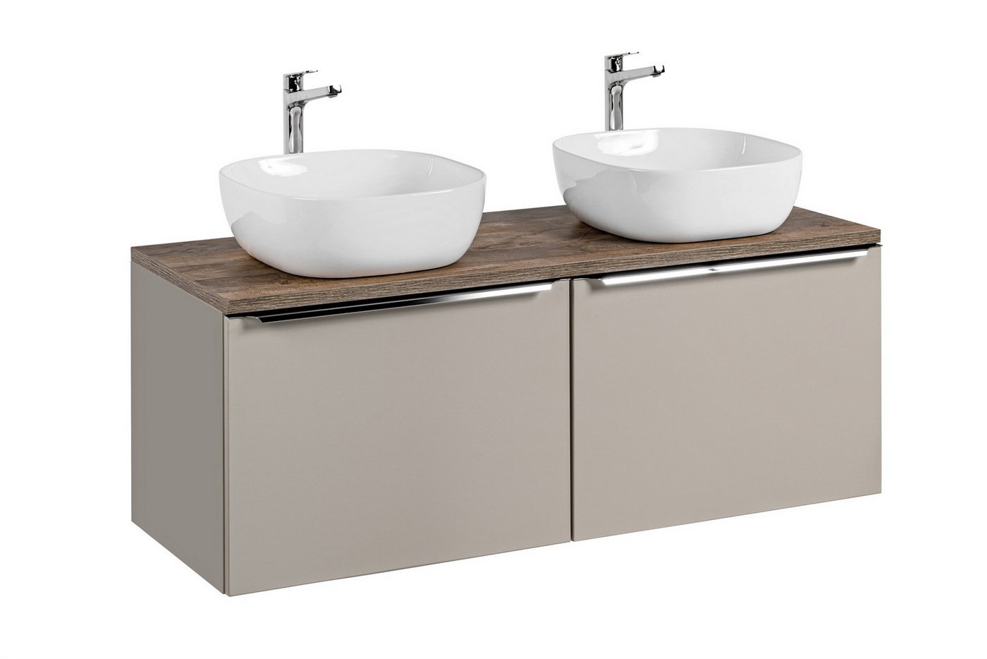 Fun Möbel Badmöbel-Set Unterschrank-Set AKAN 120cm 2/4 tlg in Taupe, (Set, 2-St., Mit oder ohne Aufsatzwaschbecken), Schubladen mit Soft-Close-System von Fun Möbel
