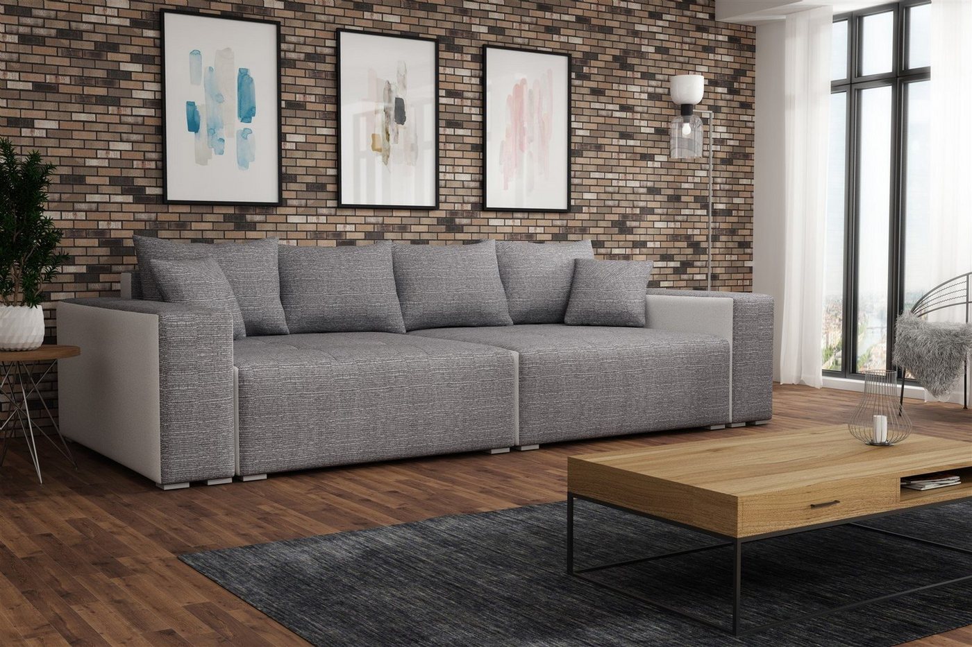 Fun Möbel Big-Sofa Big Sofa Couchgarnitur REGGIO Megasofa mit Schlaffunktion, 1 Teile, mit Schlaffunktion und Bettkästen, inkl. Rückenkissen und Zierkissen von Fun Möbel