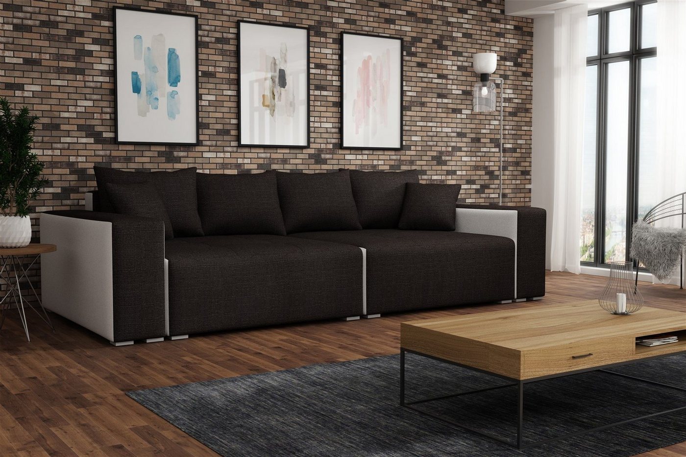 Fun Möbel Big-Sofa Big Sofa Couchgarnitur REGGIO Megasofa mit Schlaffunktion, 1 Teile, mit Schlaffunktion und Bettkästen, inkl. Rückenkissen und Zierkissen von Fun Möbel