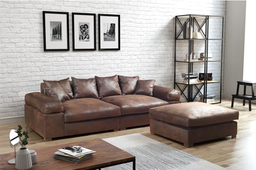Fun Möbel Big Sofa Couchgarnitur Megasofa Riesensofa Arezzo inkl. Hocker div. Stoffe (Stoff: Gobi, Vintage Hellbraun) von Fun Möbel